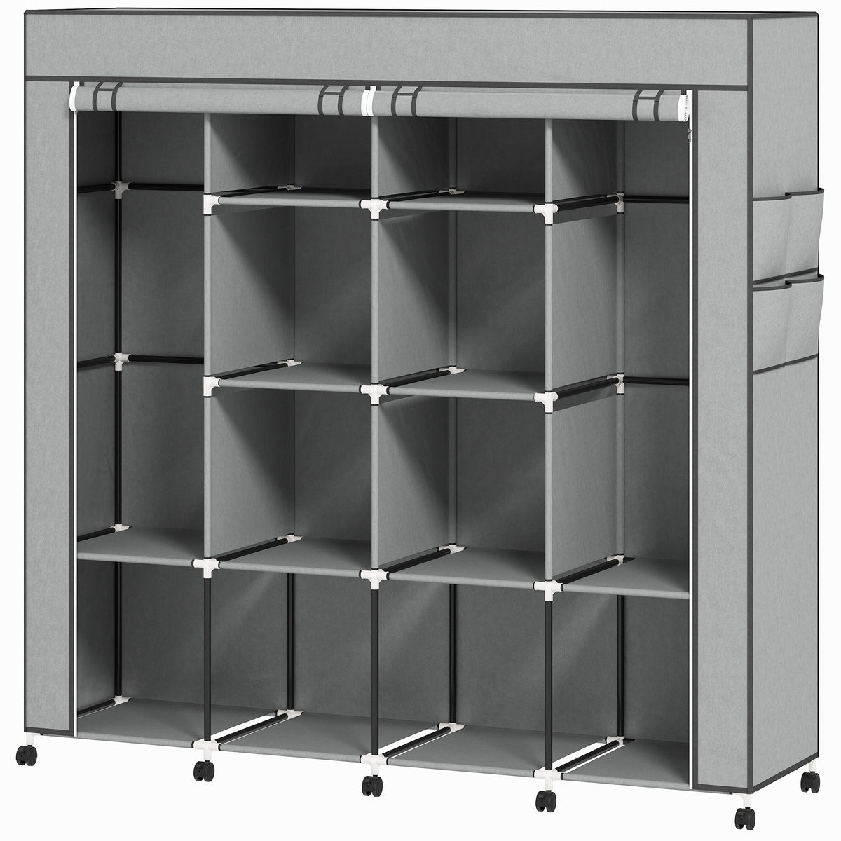 HOMCOM Portable Non-Woven Fabric and Steel Wardrobe with Wheels, 10 Compartments and 2 Hanging Rails, Dark Grey
