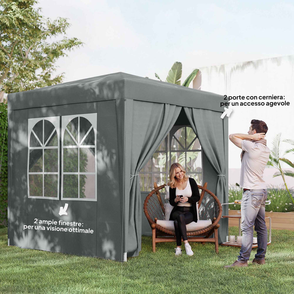 Outsunny 2x2m Folding Gazebo with 4 Removable Metal and Polyester Walls, Grey