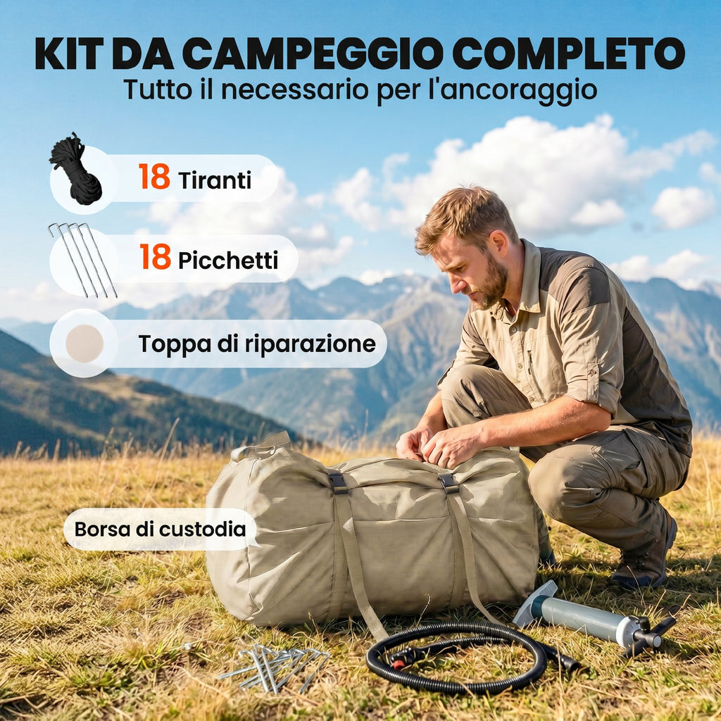 Outsunny Inflatable Camping Tent with Pump, 3000mm Waterproof and Windproof, Khaki