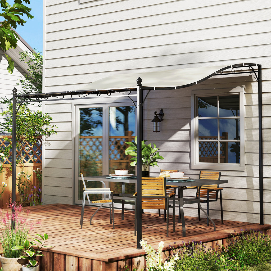 Curved Pergola with 16 Drainage Holes, Metal and Polyester, 248x298x200/250 cm, Cream White