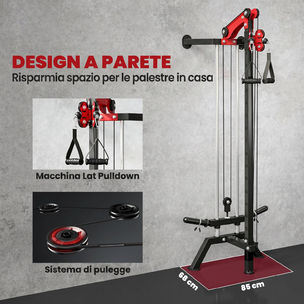 SPORTNOW Cable Station, Wall-Mounted, Adjustable 16-Position Pulleys Machine, Black.