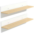 HOMCOM Set of 2 Wooden Wall Shelves for Home and Office, 80x16.5x20 cm, White and Wood Color