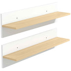 HOMCOM Set of 2 Wooden Wall Shelves for Home and Office, 80x16.5x20 cm, White and Wood Color