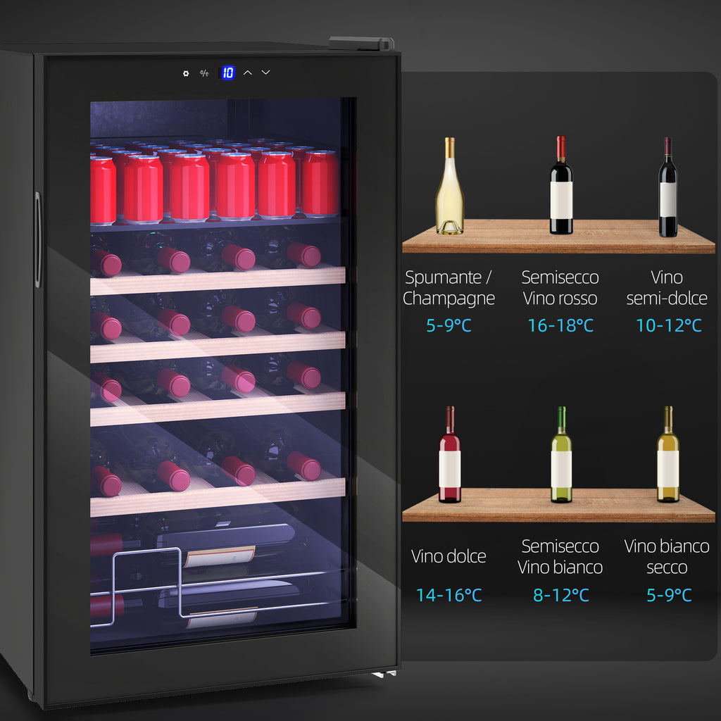 63L Wine Cooler with Adjustable Shelves for 16 Bottles and 25 Cans, 43x45x74 cm, Black