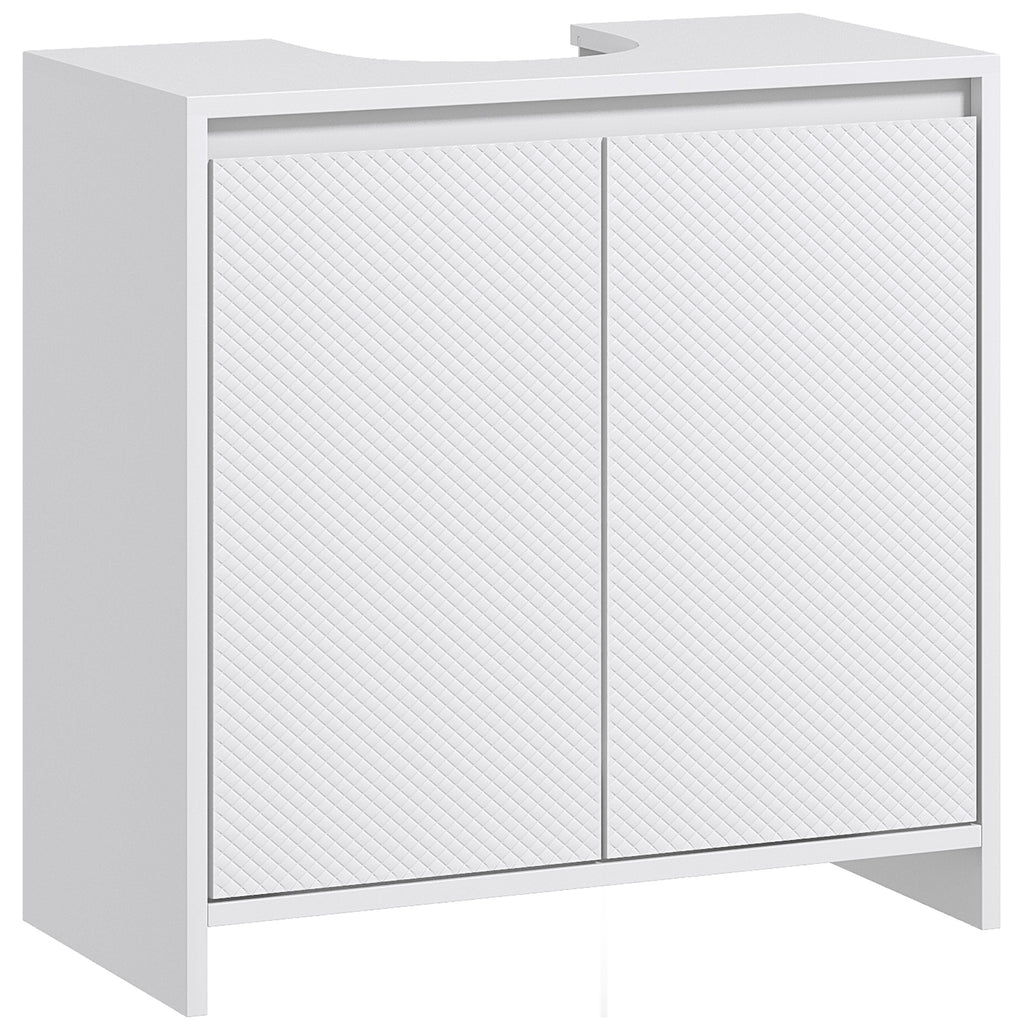 Bathroom Vanity Unit with 2 Decorated Doors and U-Cut for Pipes, 60x30x60cm, White