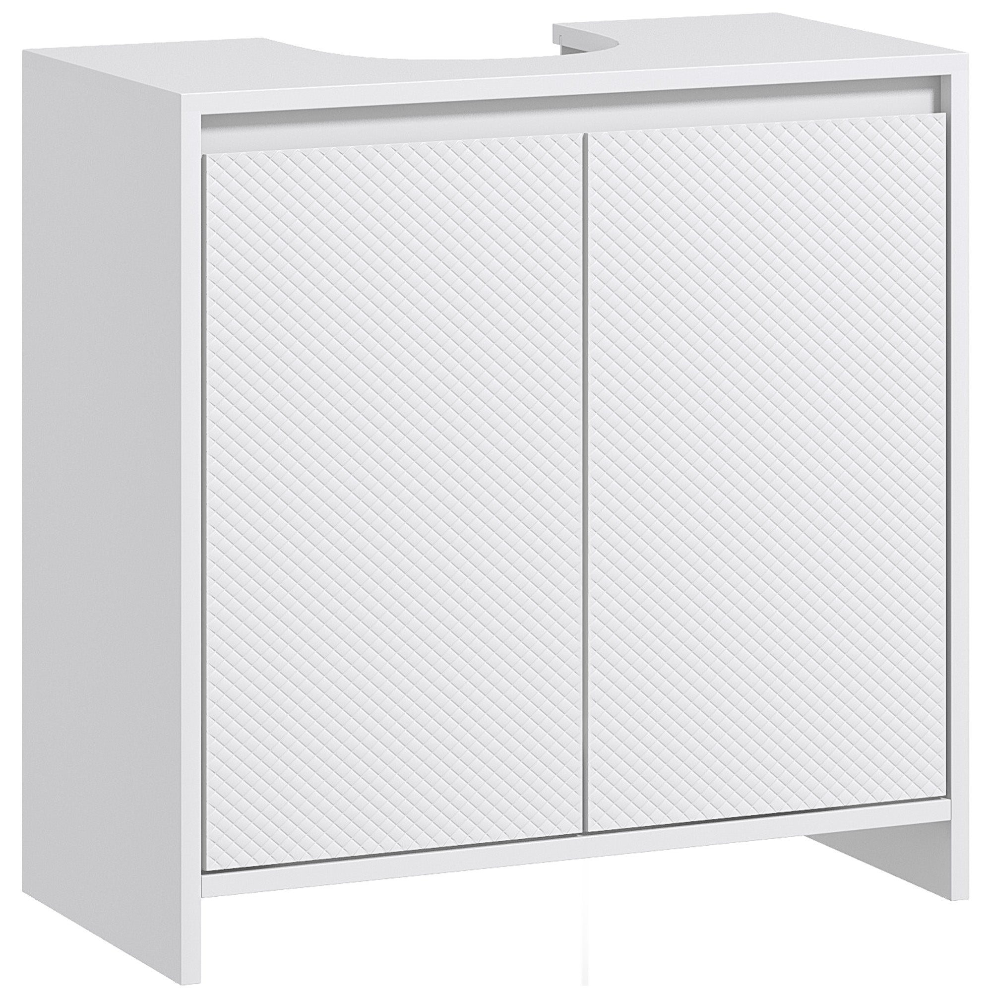 Bathroom Vanity Unit with 2 Decorated Doors and U-Cut for Pipes, 60x30x60cm, White