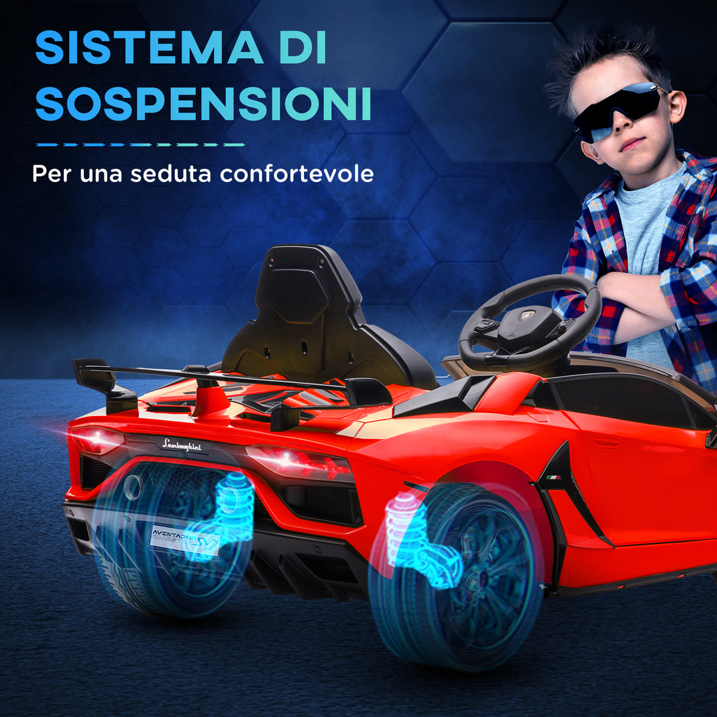 12V Electric Ride-On Toy Car for Kids with Lamborghini License, Horn and Remote Control, 107.5x63x42 cm, Red