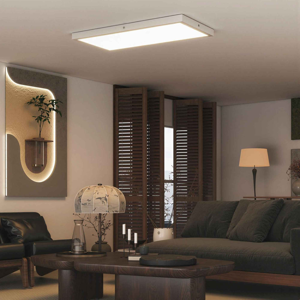 HOMCOM Set of 2 Slim and Minimal LED Ceiling Lights with Adjustable Color, in Steel and Plastic, 60x30x3.7 cm, White