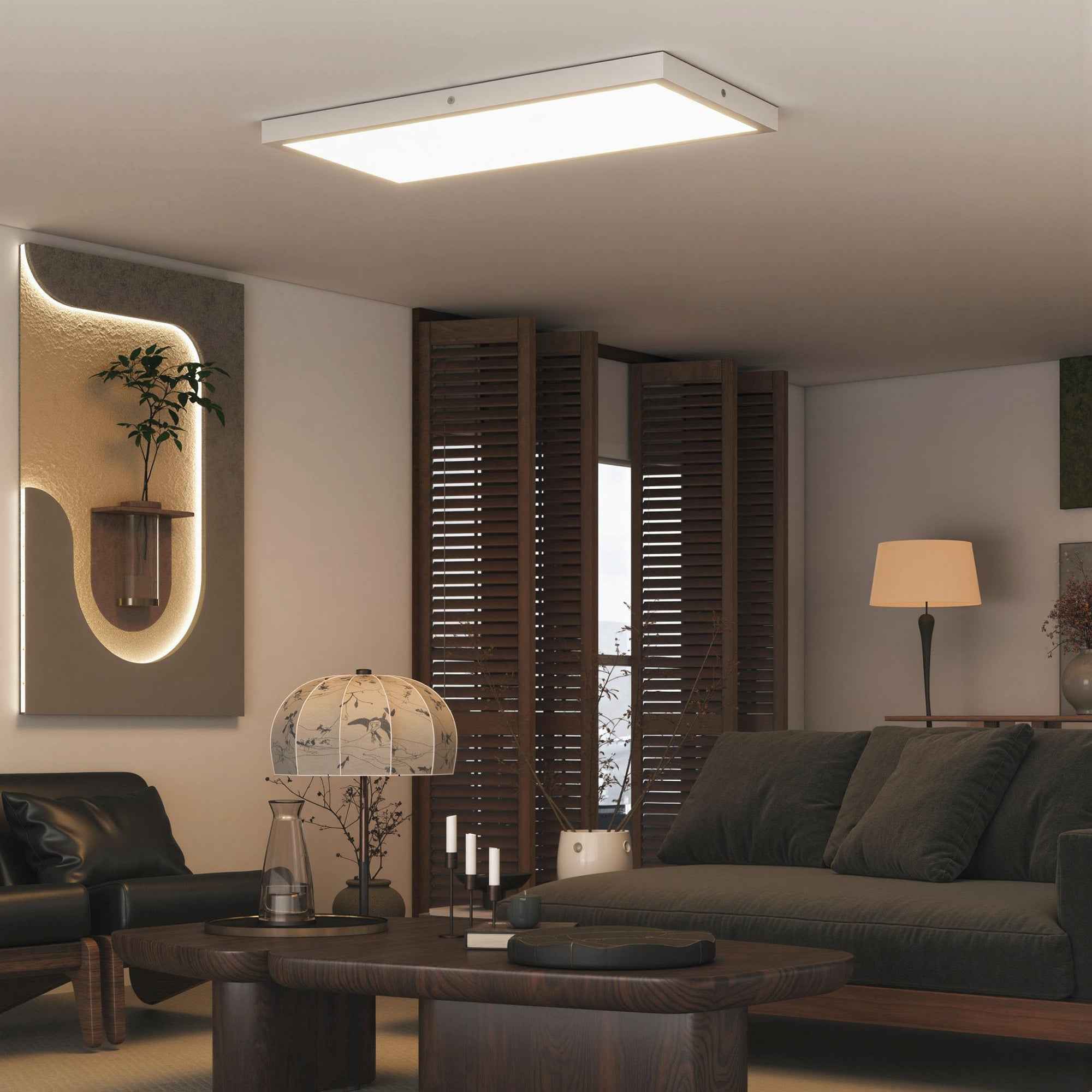 HOMCOM Set of 2 Slim and Minimal LED Ceiling Lights with Adjustable Color, in Steel and Plastic, 60x30x3.7 cm, White