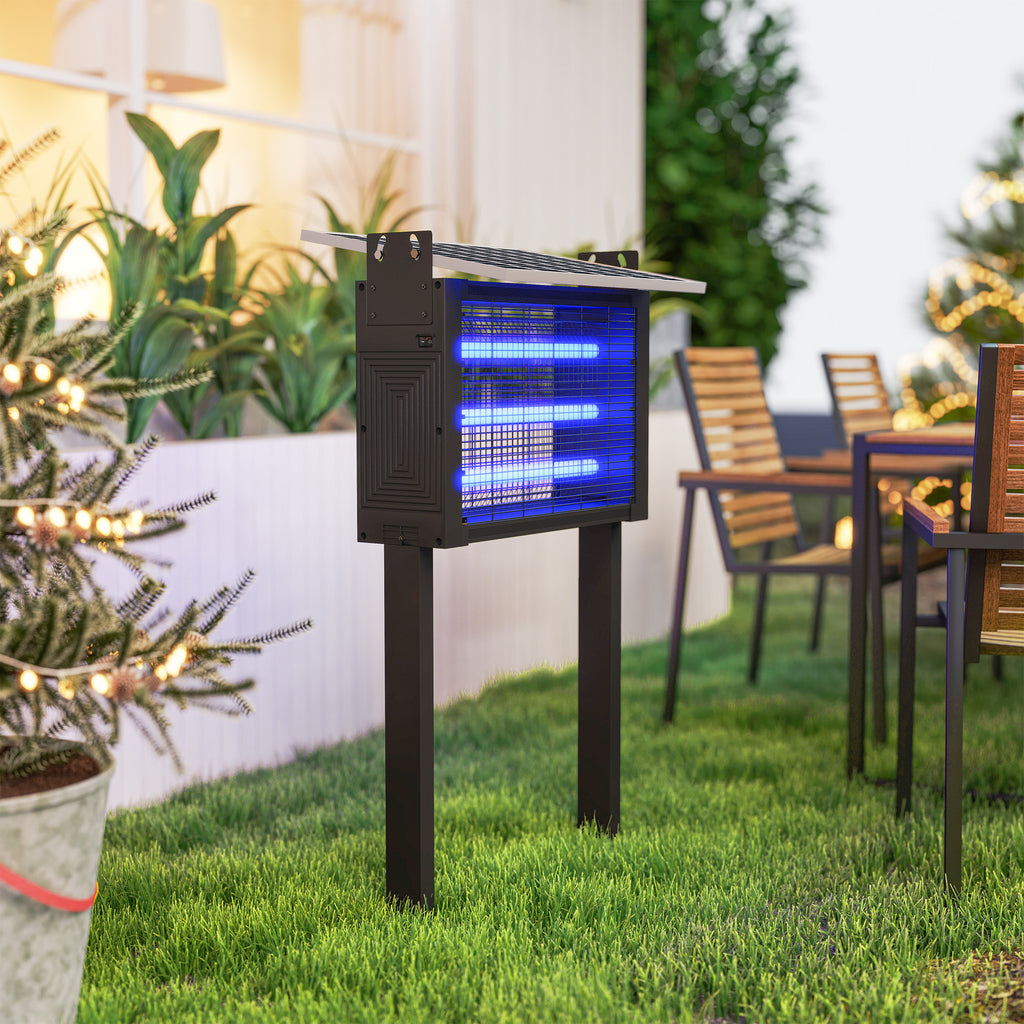 Solar Powered Outdoor Mosquito Killer Lamp with 60 LEDs and Protective Net, Black