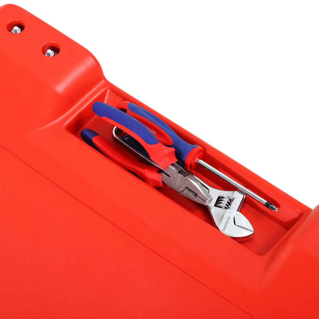 Mechanic's Trolley with Padded Headrest and 2 Side Trays in Red Plastic, 100x48x12 cm