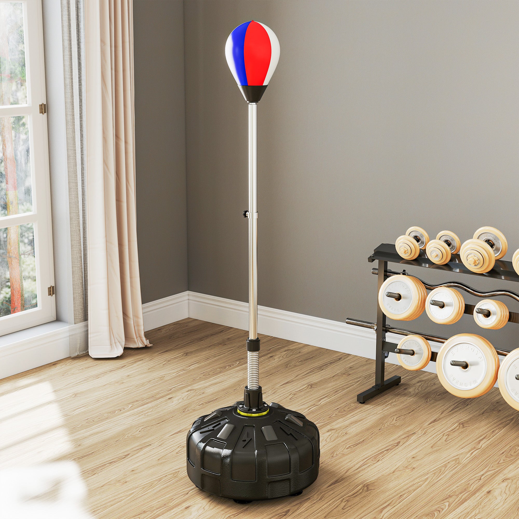 Floor Punching Ball with Fillable Base and Suction Cups, Adjustable Height from 147-165 cm, Black