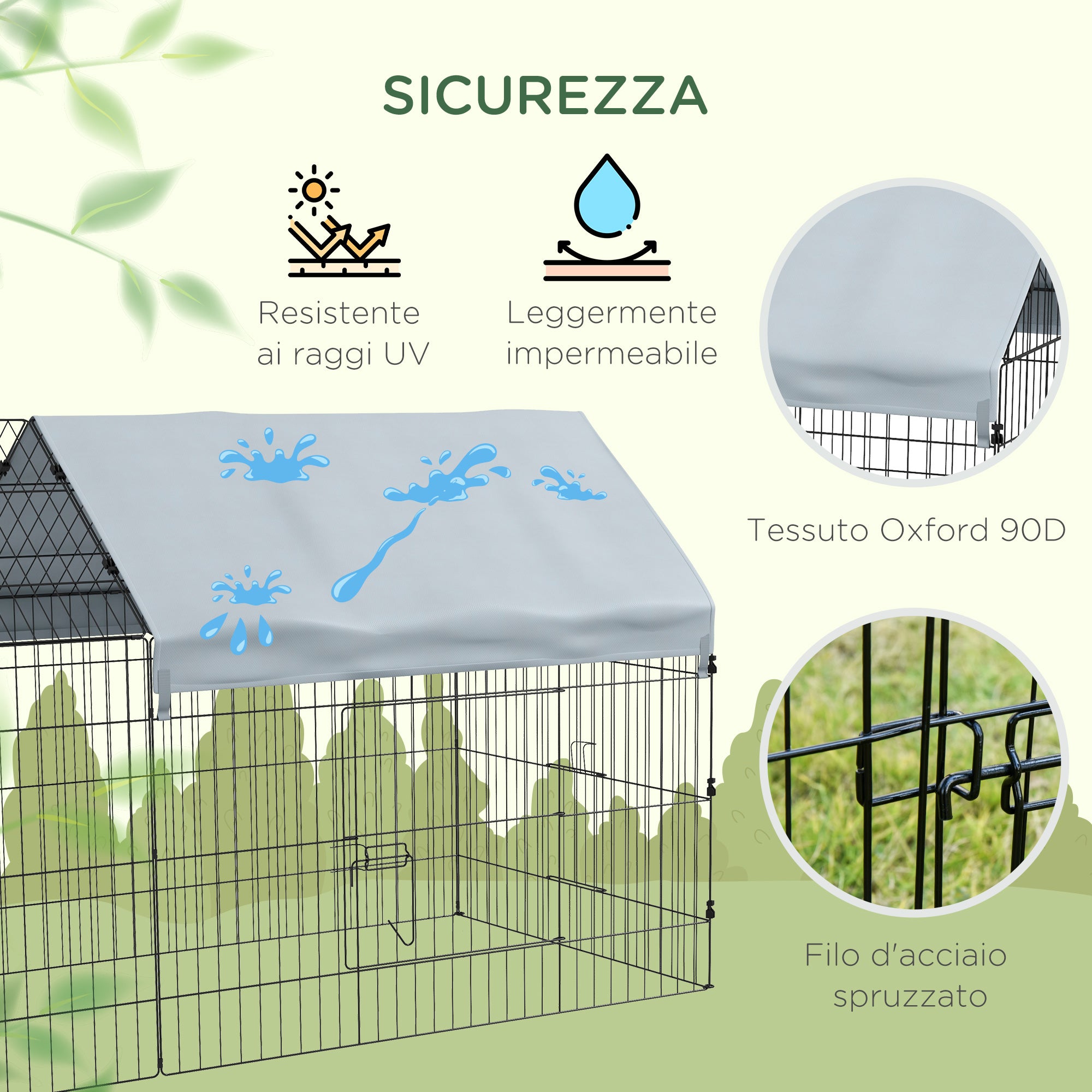 Indoor and Outdoor Rabbit Cage with Roof, 220x85x103cm, Silver