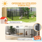 PawHut 8-Panel Modular Indoor/Outdoor Dog Kennel with 9 Pegs, Steel, 164x164x80 cm, Black
