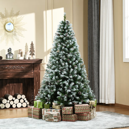 CHRISTMAS TREE - 180cm Artificial Snowy Christmas Tree with 800 Branches and Pine Cones, Automatic Opening and Folding Base, Green