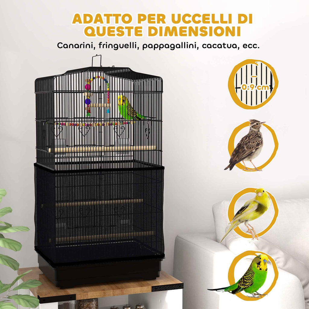 PawHut Bird Cage with Handle, Removable Tray, Wooden Perches, Swing and Bowls, 46.5x35.5x92cm, Black