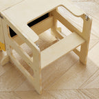 AIYAPLAY Montessori Tower for Children 2-5 Years with Blackboard and Table, Wooden, 57x39x93 cm, Wood Color