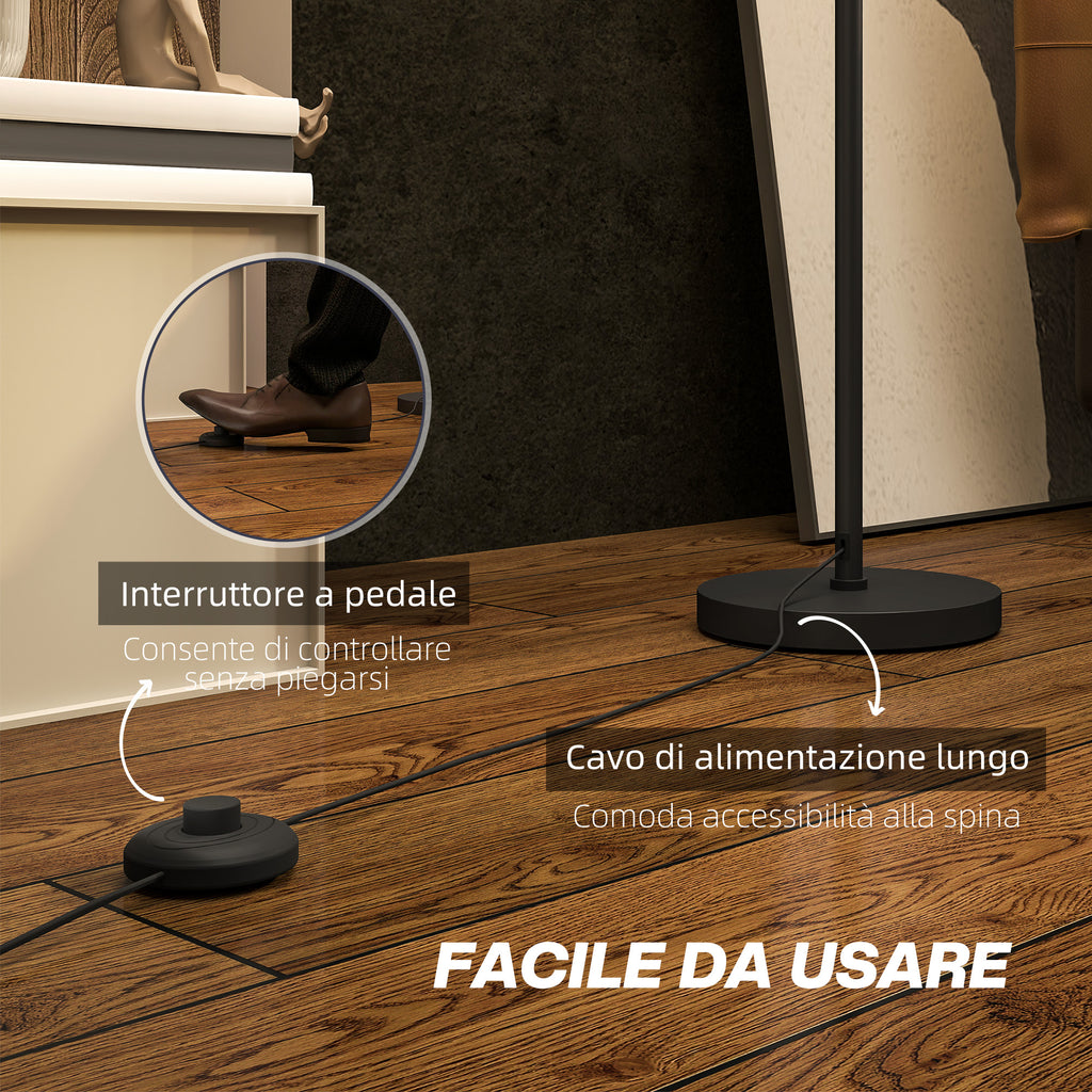 Modern Floor Lamp with Double Lampshade and Foot Switch, Ø33 x 152.5 cm, Black