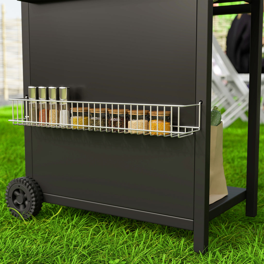 Gas Barbecue with Independent Burners, Lid with Thermometer and Side Table, Black