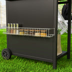 Gas Barbecue with Independent Burners, Lid with Thermometer and Side Table, Black