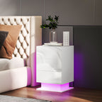 Modern Bedside Table with Adjustable LED Light with Remote Control and 3 Drawers, 40x35x60 cm, Glossy White