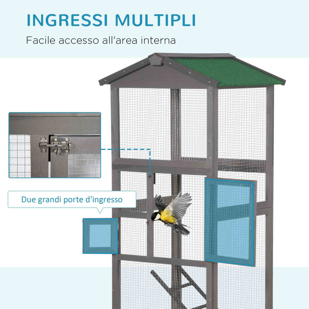 165cm Tall Outdoor Wooden Bird Cage with 2 Doors and Pull Out Tray, Light Grey