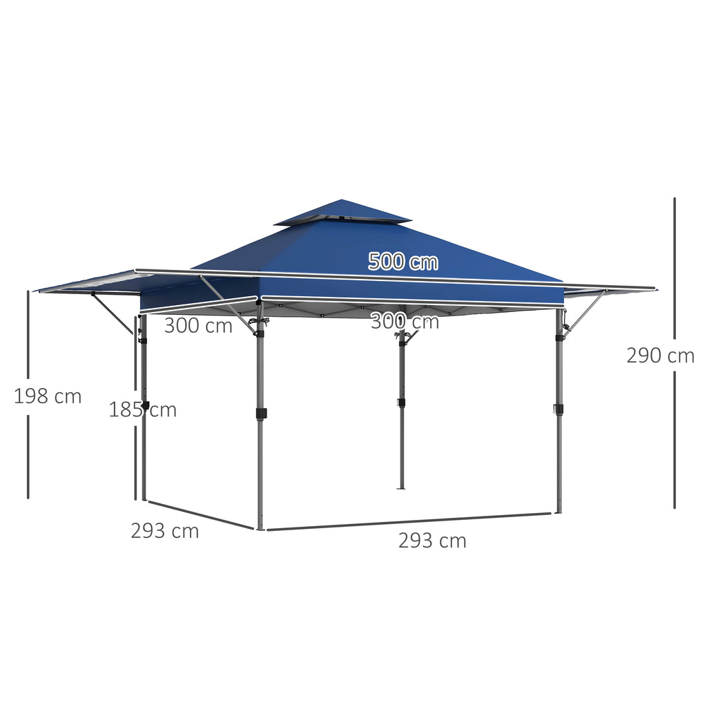 5x3m Folding Gazebo with Extendable Walls, Adjustable Height and Wheeled Bag, Blue