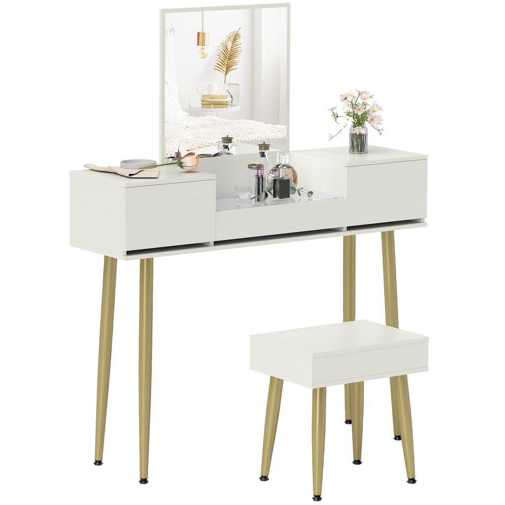 3 Drawer Dressing Table Set with Mirror and Stool, White