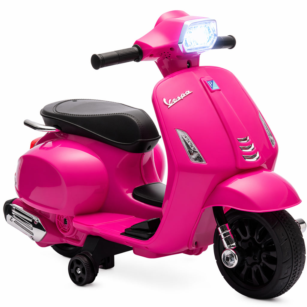 AIYAPLAY Kids Electric Motorcycle with Vespa License, 6V Rechargeable Battery, Training Wheels and Lights, Ages 2-4 Years, Pink
