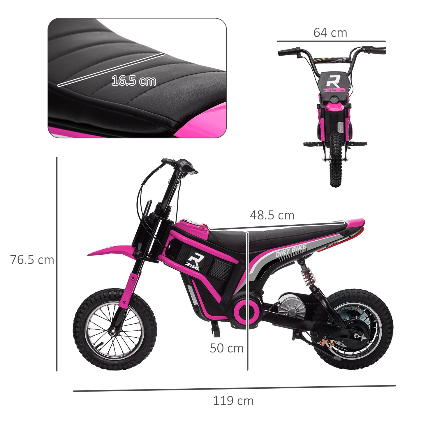 Electric Motorcycle for Children with Manual Throttle, 2 Speeds 8-16km/h, Age 8-12 Years, Pink