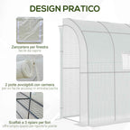 Outsunny 3-Tier Lean-To Greenhouse with Roll-Up Doors and Windows, PE and Steel, 200x100x215 cm, Green and White