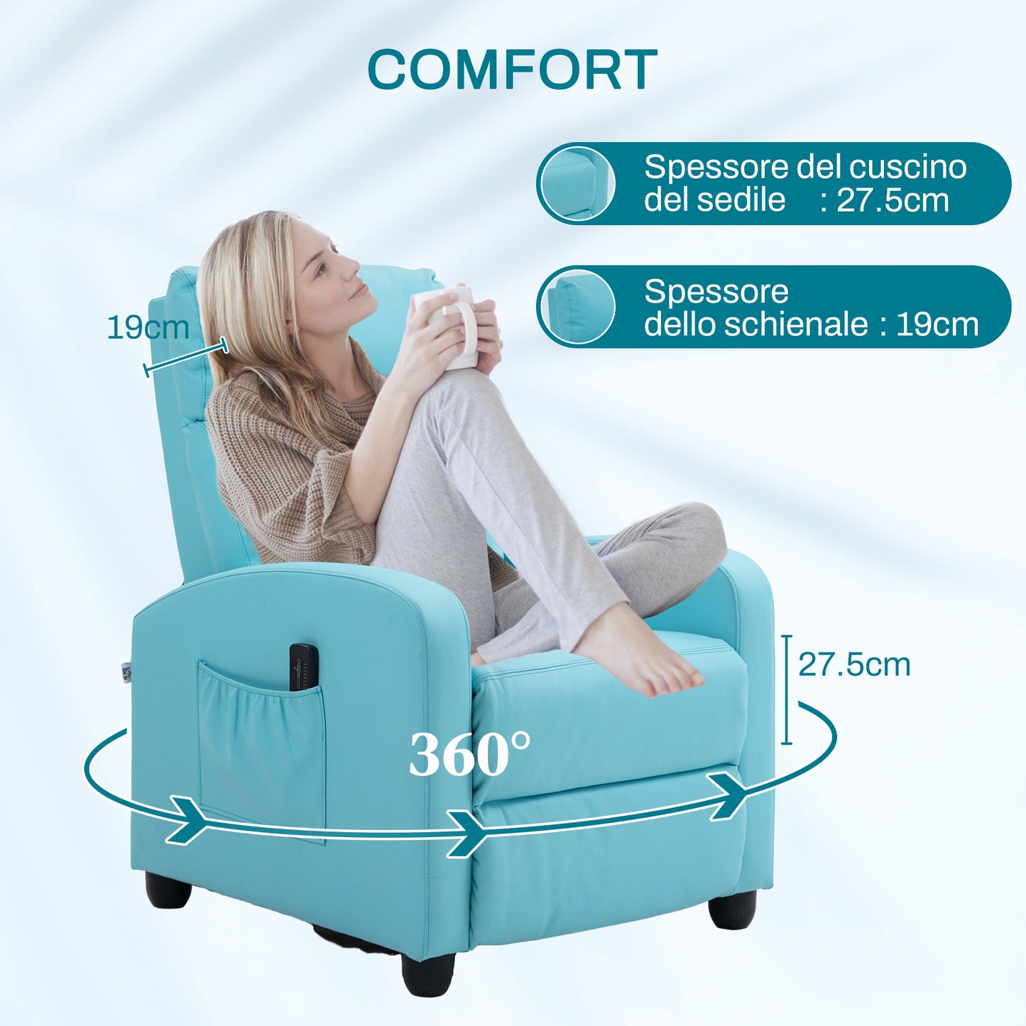 Massage Relax Chair with Remote Control and 8 Programs, Reclining and Footrest, Blue