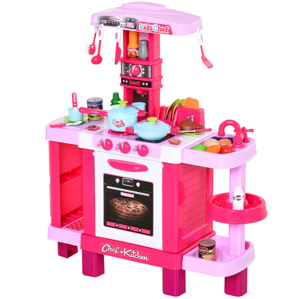 Homcom Kitchen for children with 38 accessories included, game with realistic lights and sounds, 78x29x87cm, pink - Borgè