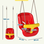 Baby Swing 9-36 Months Adjustable with Ropes and Carabiners, PE, 28x36x180 cm, Red and Yellow