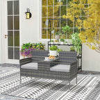 Outsunny 2-Seater Outdoor Bench with Coffee Table, Steel and PE Rattan, 137x59x82 cm, Grey