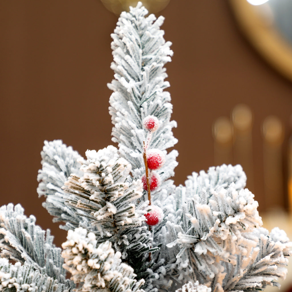Small Christmas Tree 60cm Tall with 72 Snow-Covered Branches, Pine Cones and Red Berries, Green