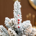 Small Christmas Tree 60cm Tall with 72 Snow-Covered Branches, Pine Cones and Red Berries, Green