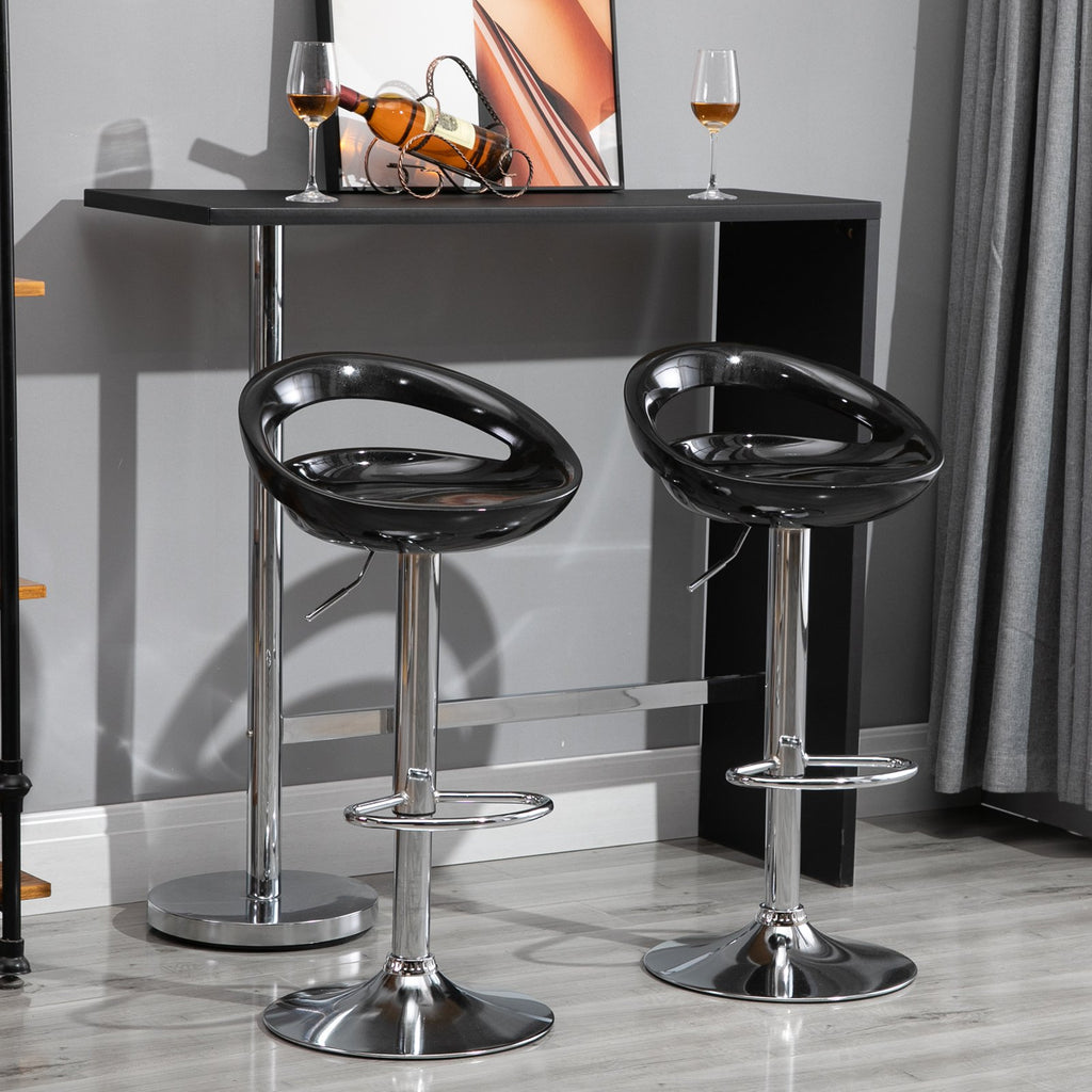 Homcom Set 2 swivel tall bar stools with back and footrest, adjustable height base in steel sitting in black ABS, for dining room and kitchen, 46x41x76-96cm - Borgè
