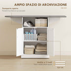 Ironing Cabinet with Folding Ironing Board and Cabinet, 131x37x88.5 cm, White