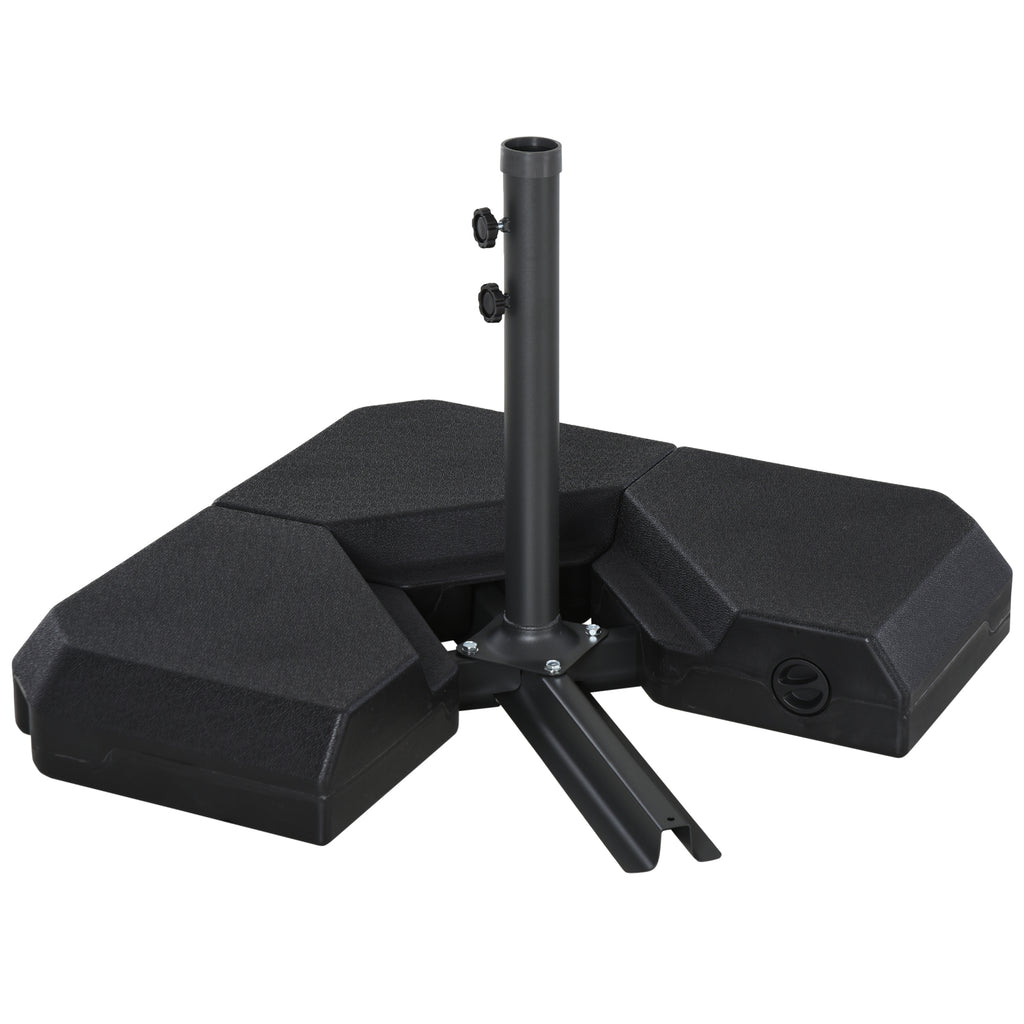 Umbrella Base with Central Pole, 4 Black Plastic Tiles to Fill with Water or Sand 80x80x56cm
