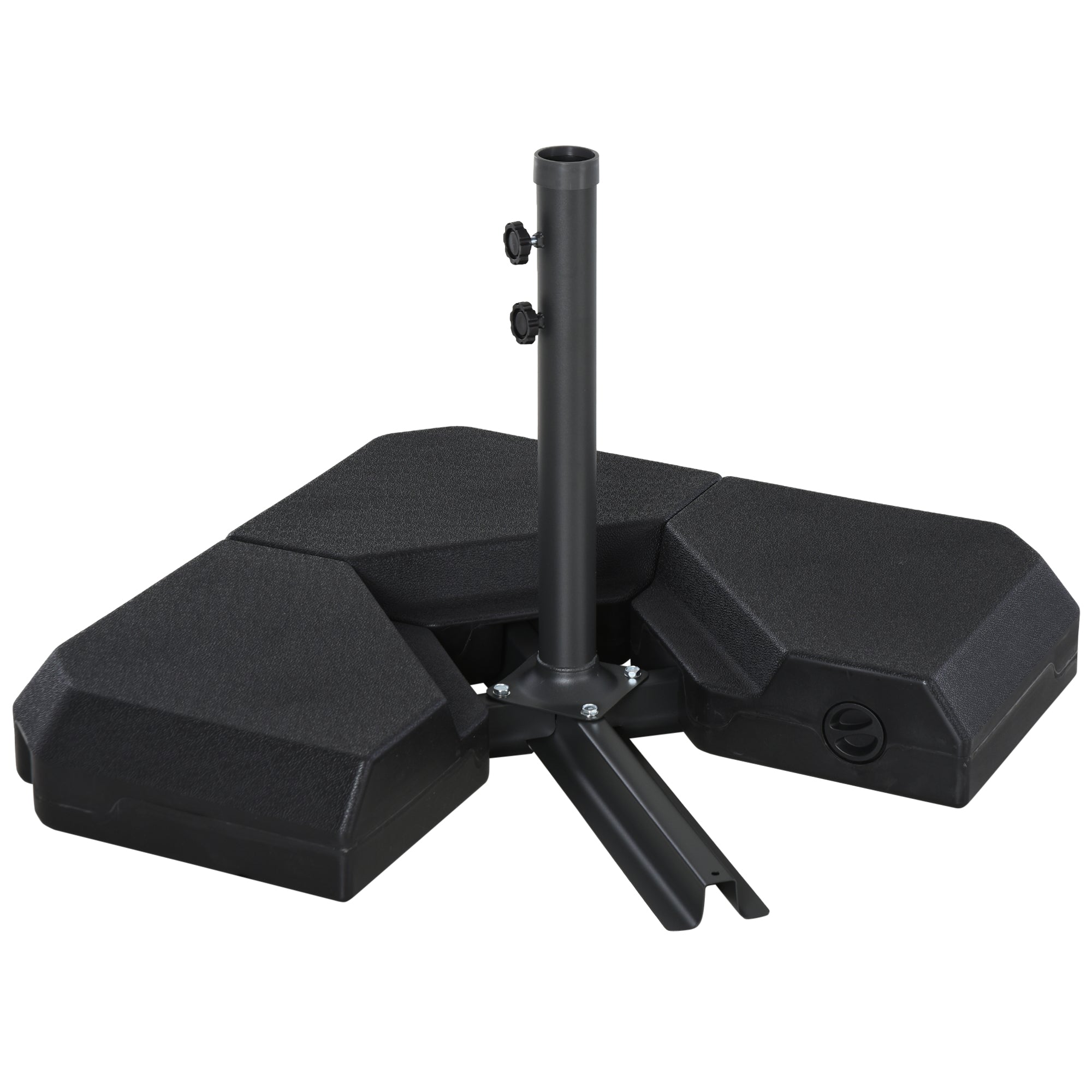 Umbrella Base with Central Pole, 4 Black Plastic Tiles to Fill with Water or Sand 80x80x56cm