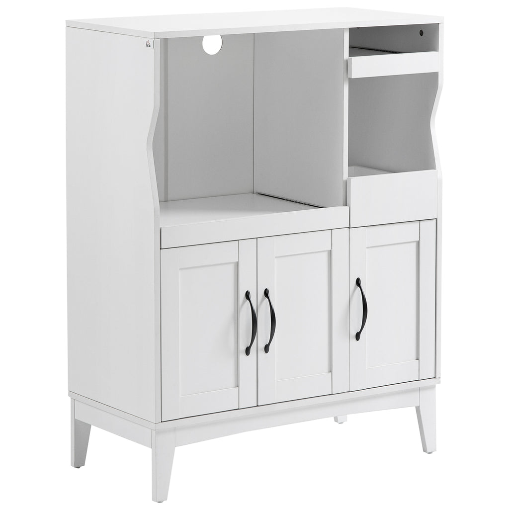 Space-Saving Kitchen Sideboard with 2 Cabinets and 2 Pull-Out Wooden Shelves, 84x39x109 cm, White