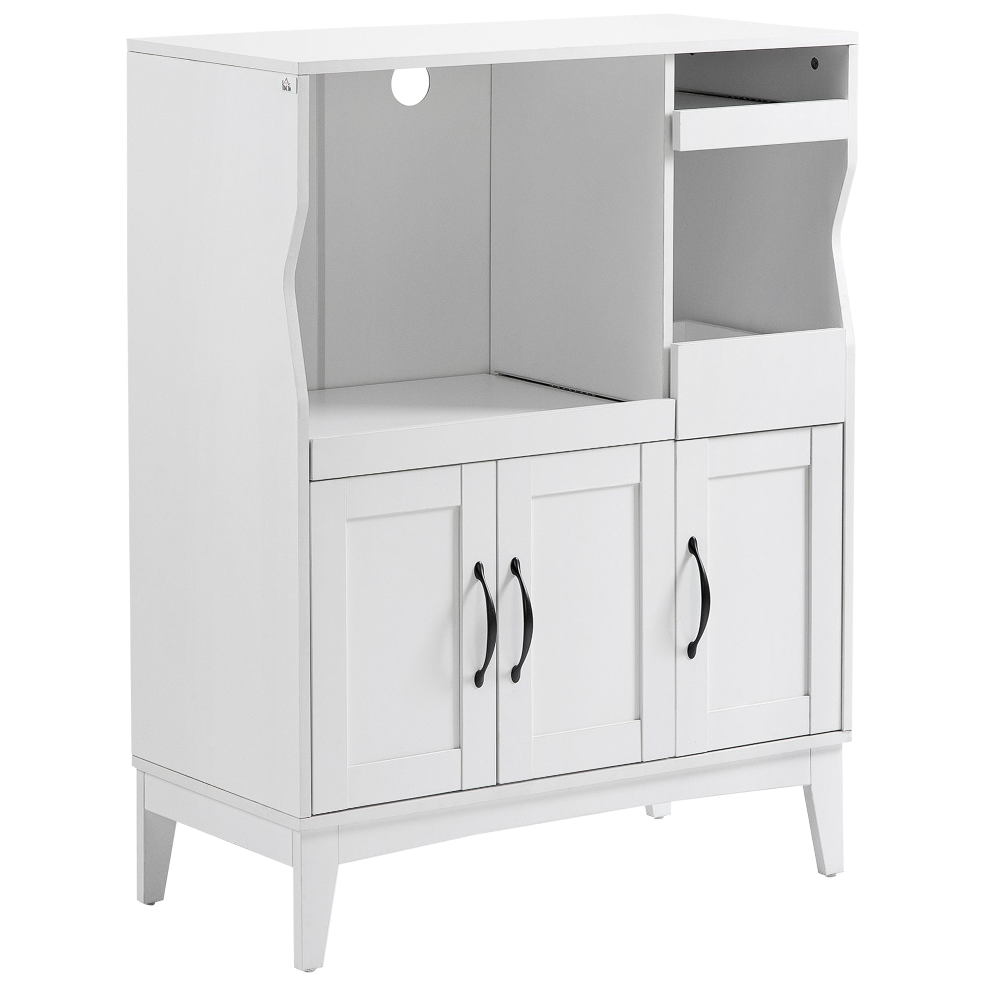 Space-Saving Kitchen Sideboard with 2 Cabinets and 2 Pull-Out Wooden Shelves, 84x39x109 cm, White