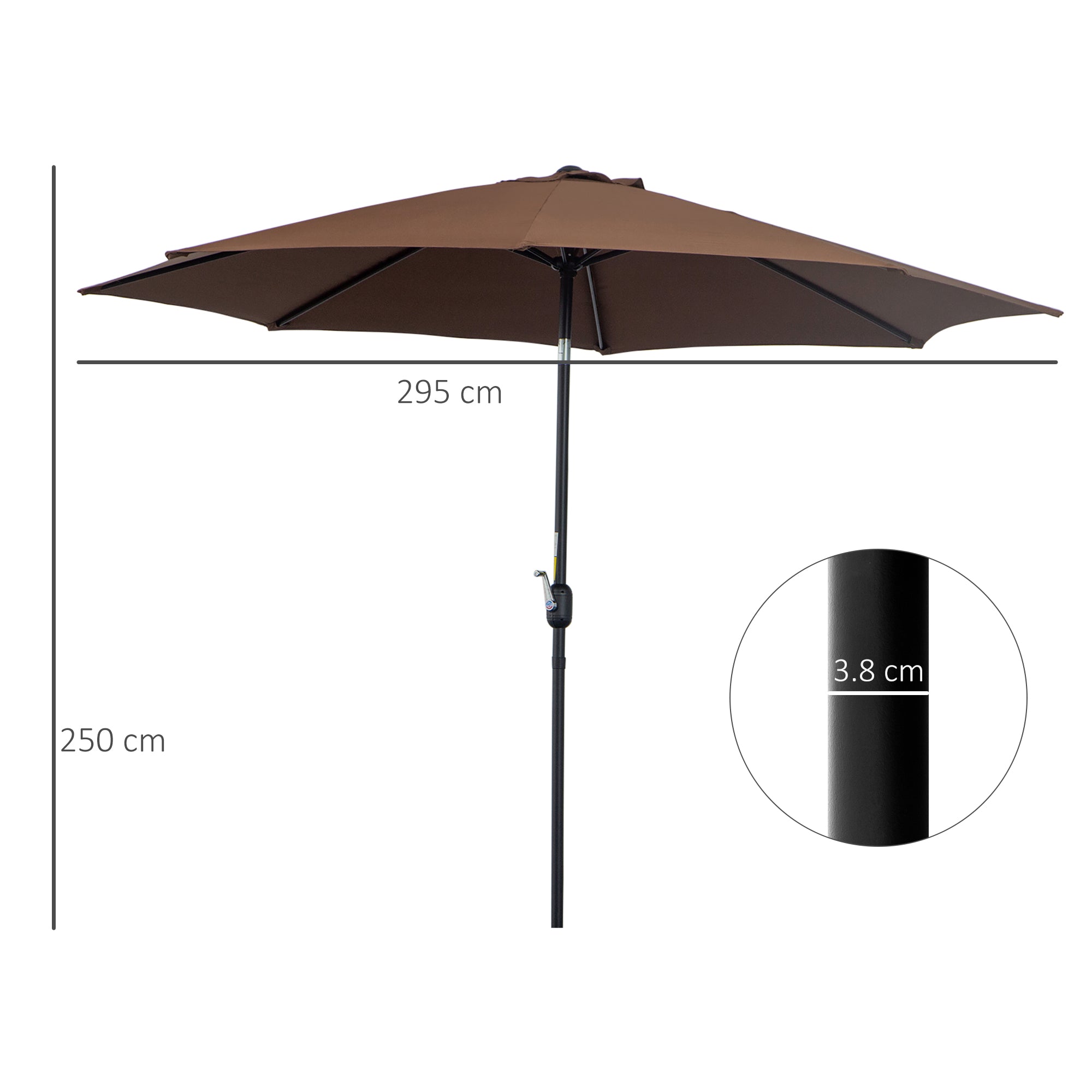 Outsunny 3x2.5 m Tilting Garden Umbrella with Removable Pole, Metal and Polyester, Coffee