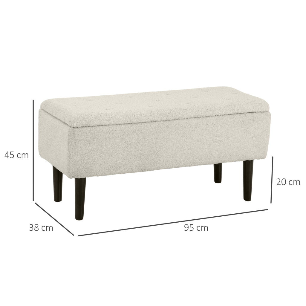 Ottoman Strange Bench with 47L Storage Compartment and Bouclé fluffy Covering, 95x38x45 cm, Beige - Borgè
