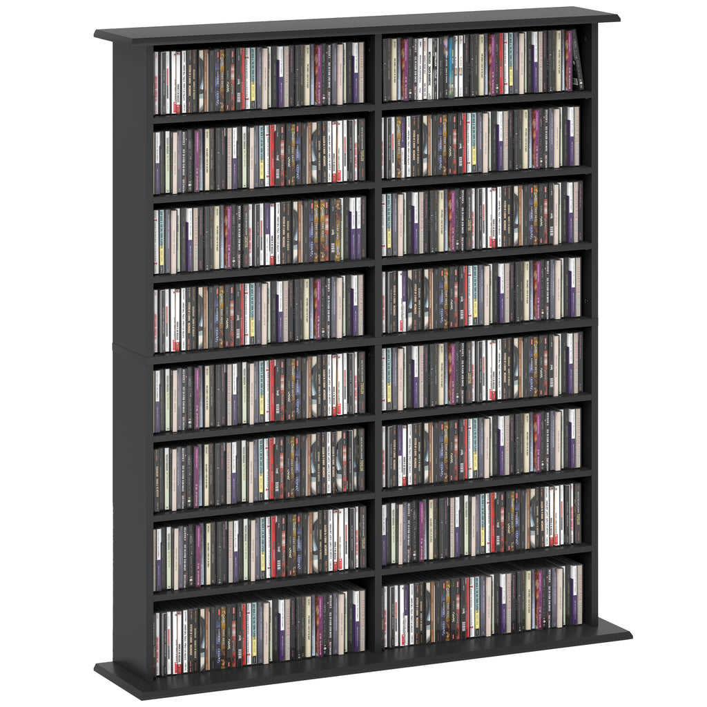 16-Tier Modern Design Wooden CD Bookcase Cabinet, 106.5x24x123.7 cm, Black