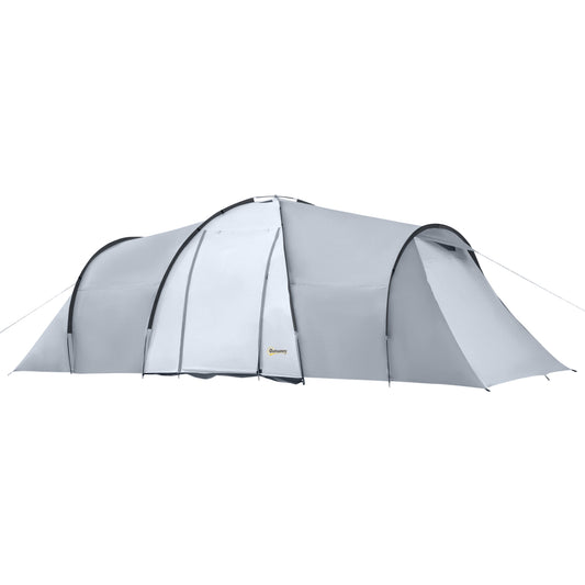 Outsunny camping tent 4-6 people with 2 rooms waterproof with canopy, 590x245x193cm, gray - Borgè