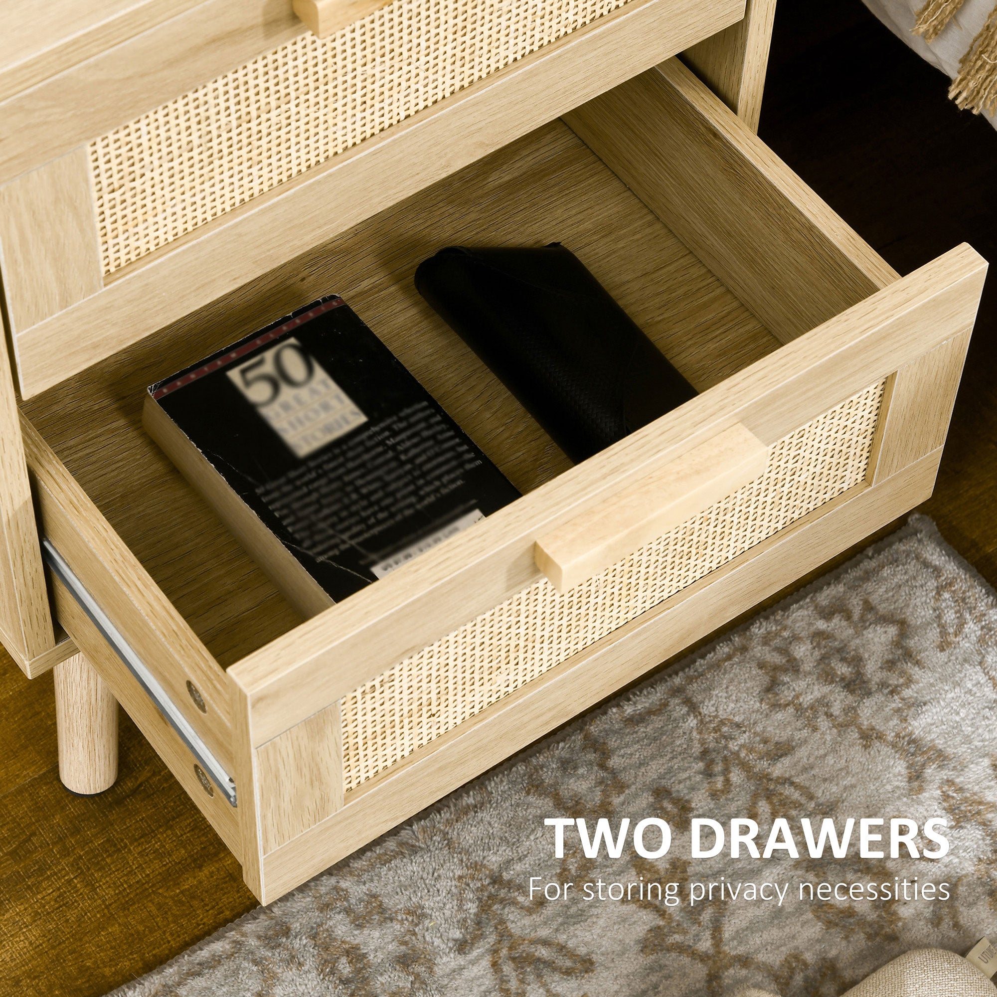 Homcom Set 2 Bedroom Bedroom Boho style with 2 drawers, 40x40x56cm, natural wood - Borgè