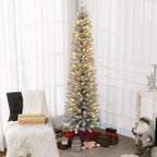 Snow-Covered Christmas Tree with 405 Branches and White LED Lights in Plastic and Metal, Ø57x210 cm, Green