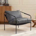 HOMCOM PU Leather Metal Frame Lounge Chair with Thick Cushions, 74.5 x 75 x 77 cm, Charcoal Grey
